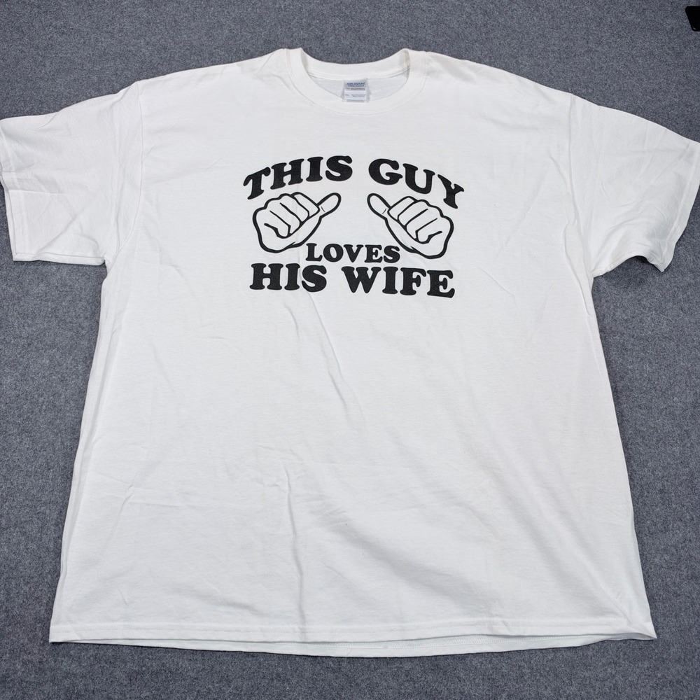 Gildan Mens 2XL White This Guy Loves His Wife Graphic T-Shirt Ultra Cotton 4233